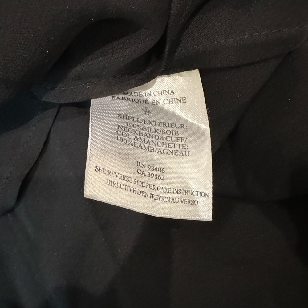 Theory Kyna Black Silk Long Sleeve Blouse with Leather trim and collar - Picture 3 of 5